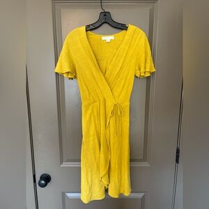 Elegant Yellow Faux Wrap Dress